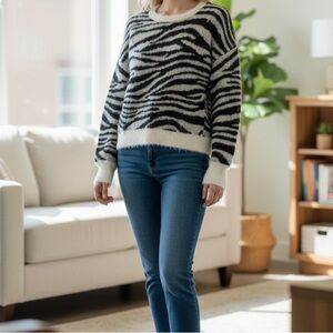 Express Black and White Zebra Sweater